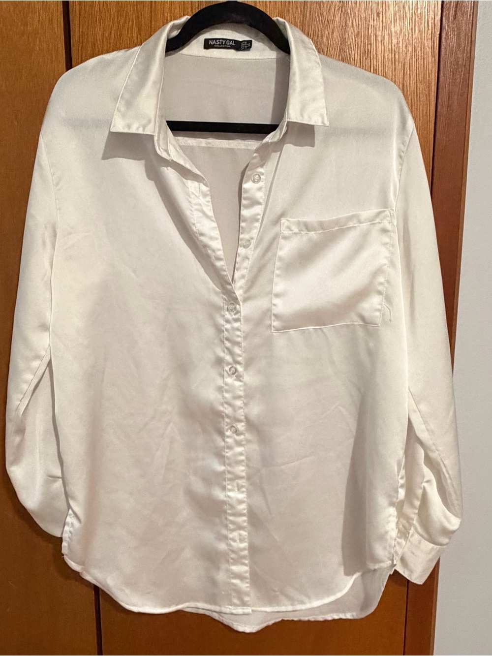 Nasty Gal Ivory Satin Button-Down Shirt